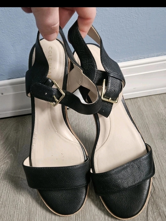 Cole Haan Shoes - Cole Haan Anette Black Tumbled Leather Ankle Strap Block Heel Sandal 8.5